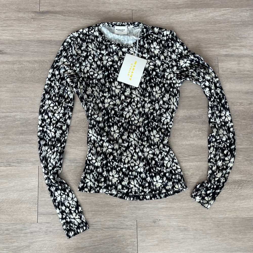 NWT Isabel Marant Leonio Top Sz 6 Black White Open Back Long Sleeve French Sexy - Picture 3 of 16